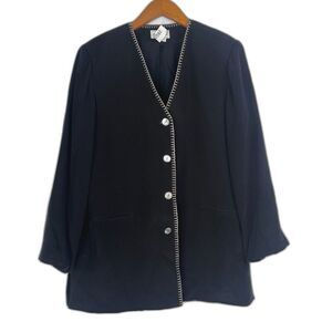 Jacobsons Black VTG 100% Silk Embroidered Trim Lightweight Cardigan Jacket Sz LG